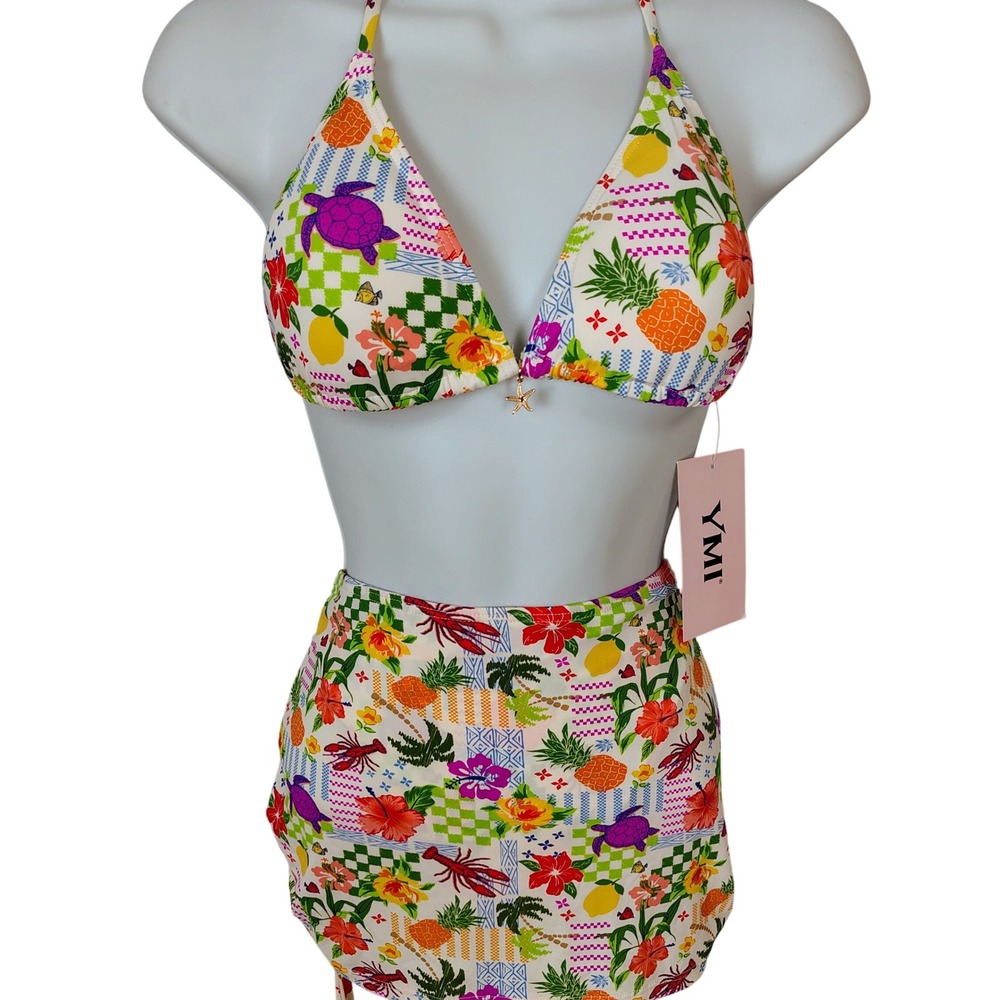 YMI Women Turtle Trop Tropical Print Bikini Set XL Starfish Charm YQG-401